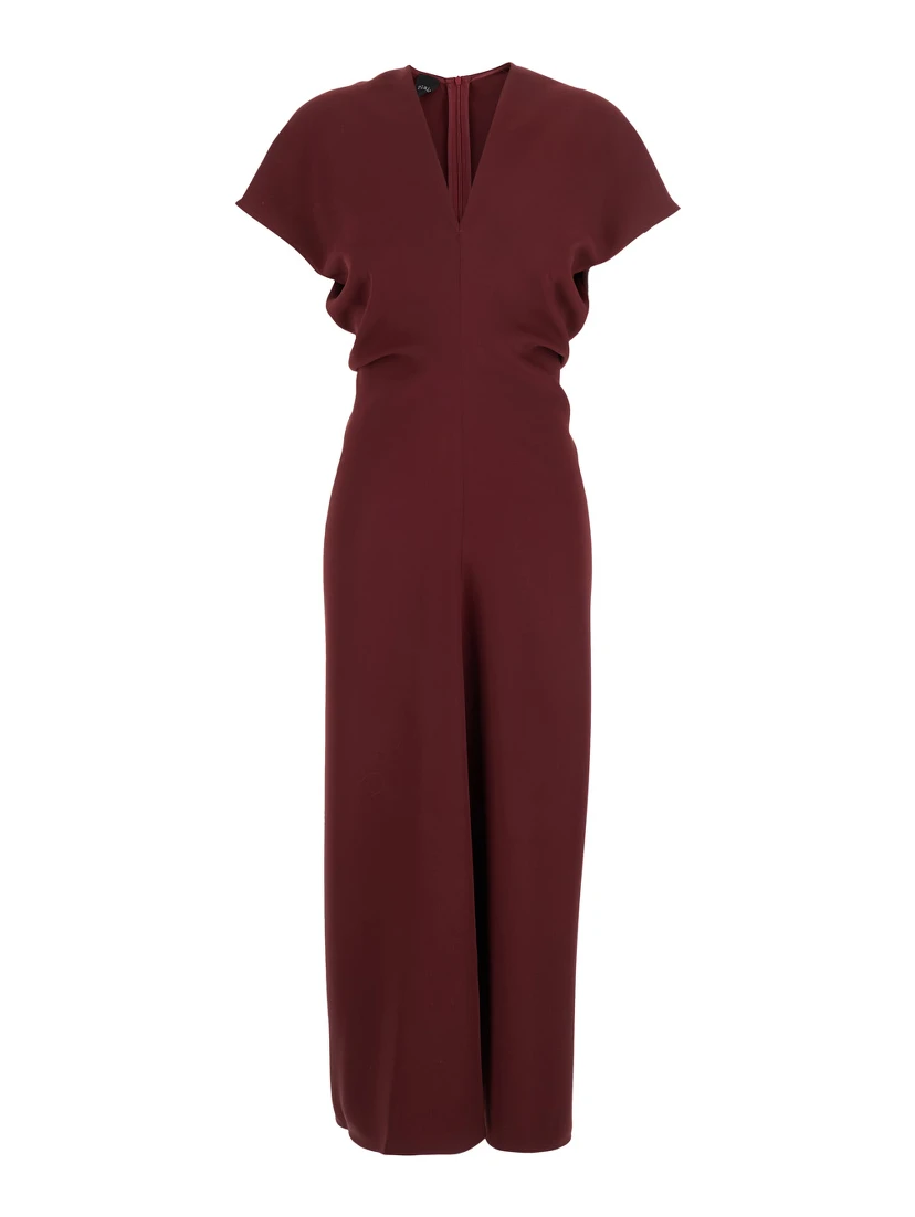 Bordeaux Dress with V Neck and Short Sleeves in Tech Fabric Woman