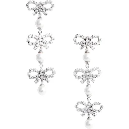 Metallic Tiered Earing with Bow Charm and Crystal Embellishments in Brass Woman