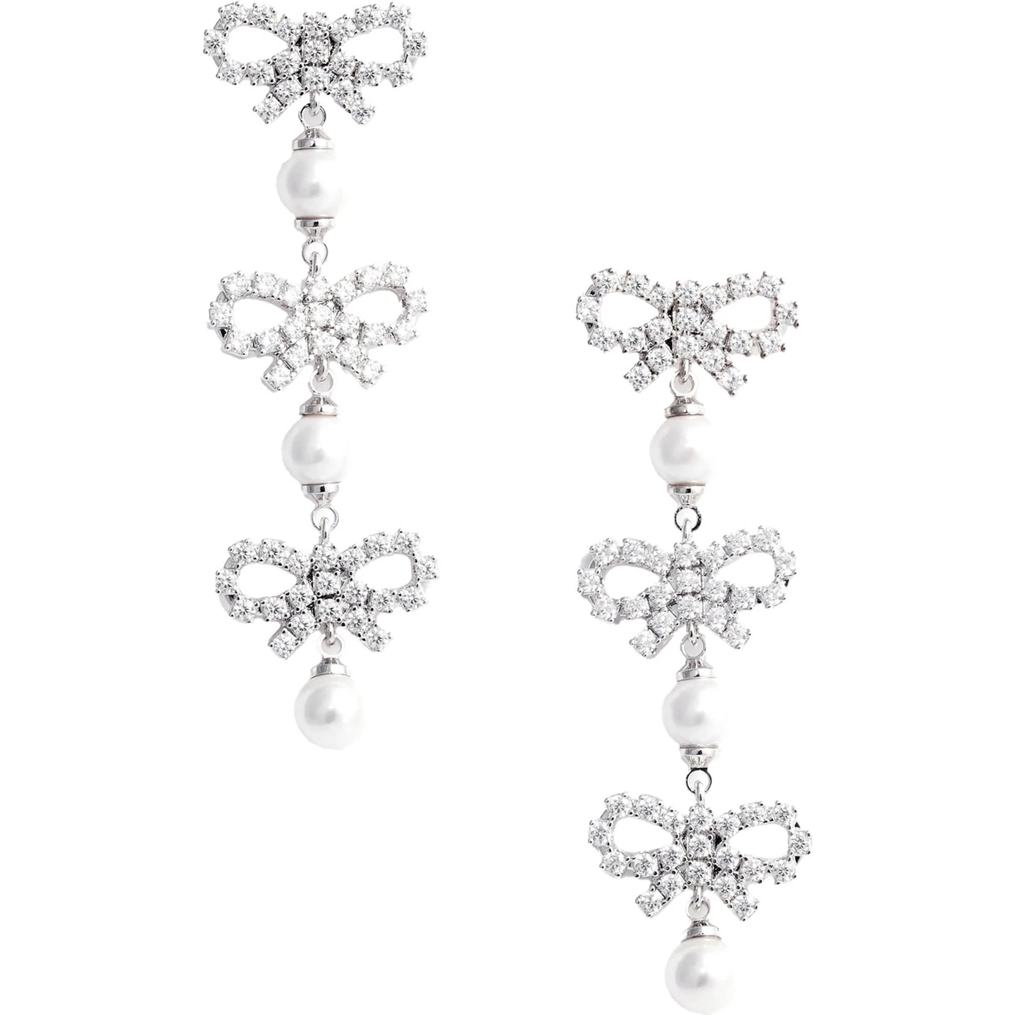 Metallic Tiered Earing with Bow Charm and Crystal Embellishments in Brass Woman