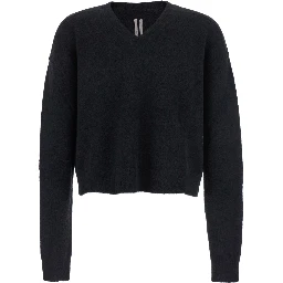 Black Sweater with V Neck and Dropped Shoulders in Wool Blend Man