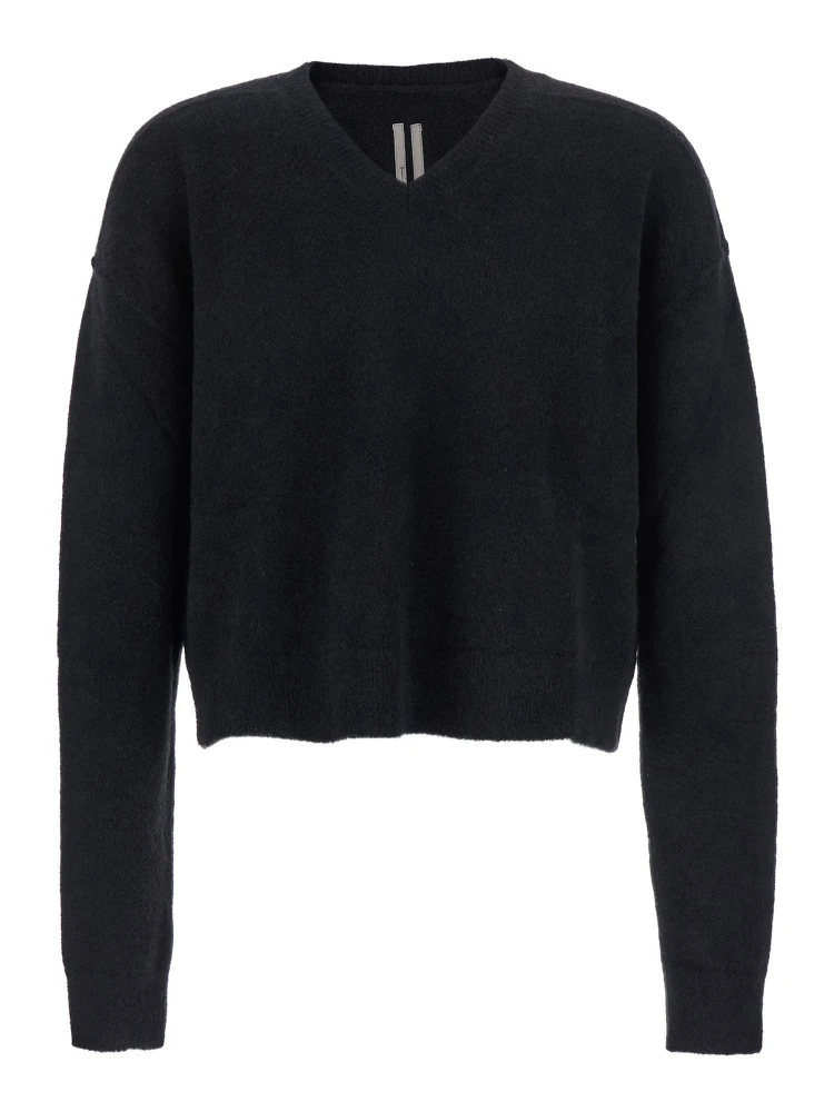 Black Sweater with V Neck and Dropped Shoulders in Wool Blend Man
