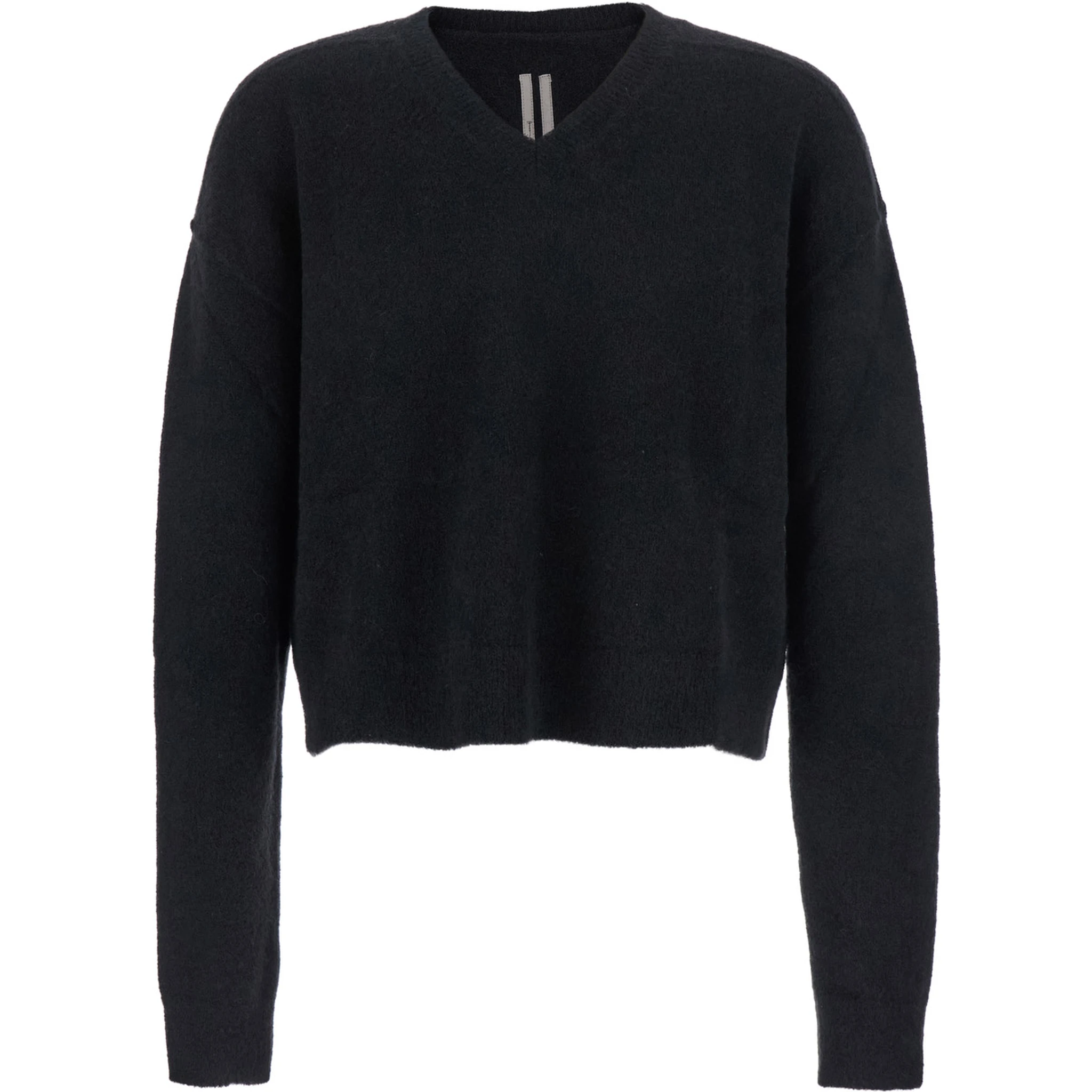 Black Sweater with V Neck and Dropped Shoulders in Wool Blend Man