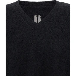 Black Sweater with V Neck and Dropped Shoulders in Wool Blend Man