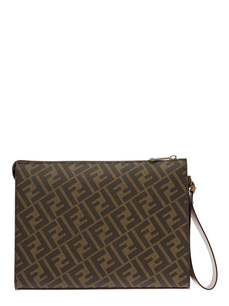 Brown Flat Pouch with Leather Diagonal Insert Man Fendi alternative