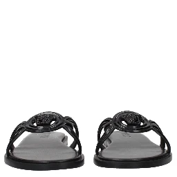 Black Leather Slippers