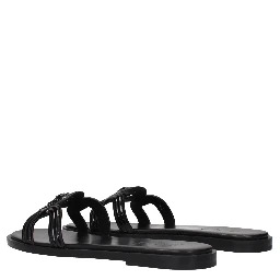 Black Leather Slippers