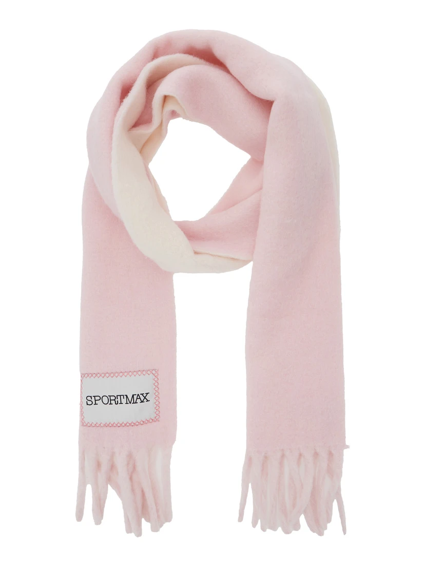 Pink Scarf with Logo Patch on the Front and Fringed Hem in Wool Blend Woman