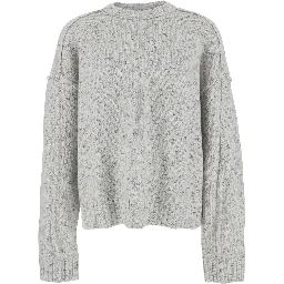 Grey Crewneck Sweater with Dropped Shoulders in Wool Blend Man