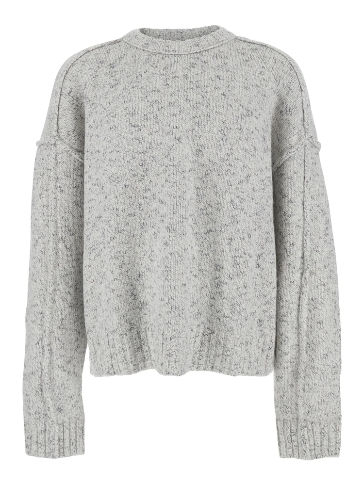 Grey Crewneck Sweater with Dropped Shoulders in Wool Blend Man