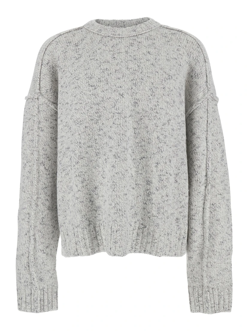 Grey Crewneck Sweater with Dropped Shoulders in Wool Blend Man