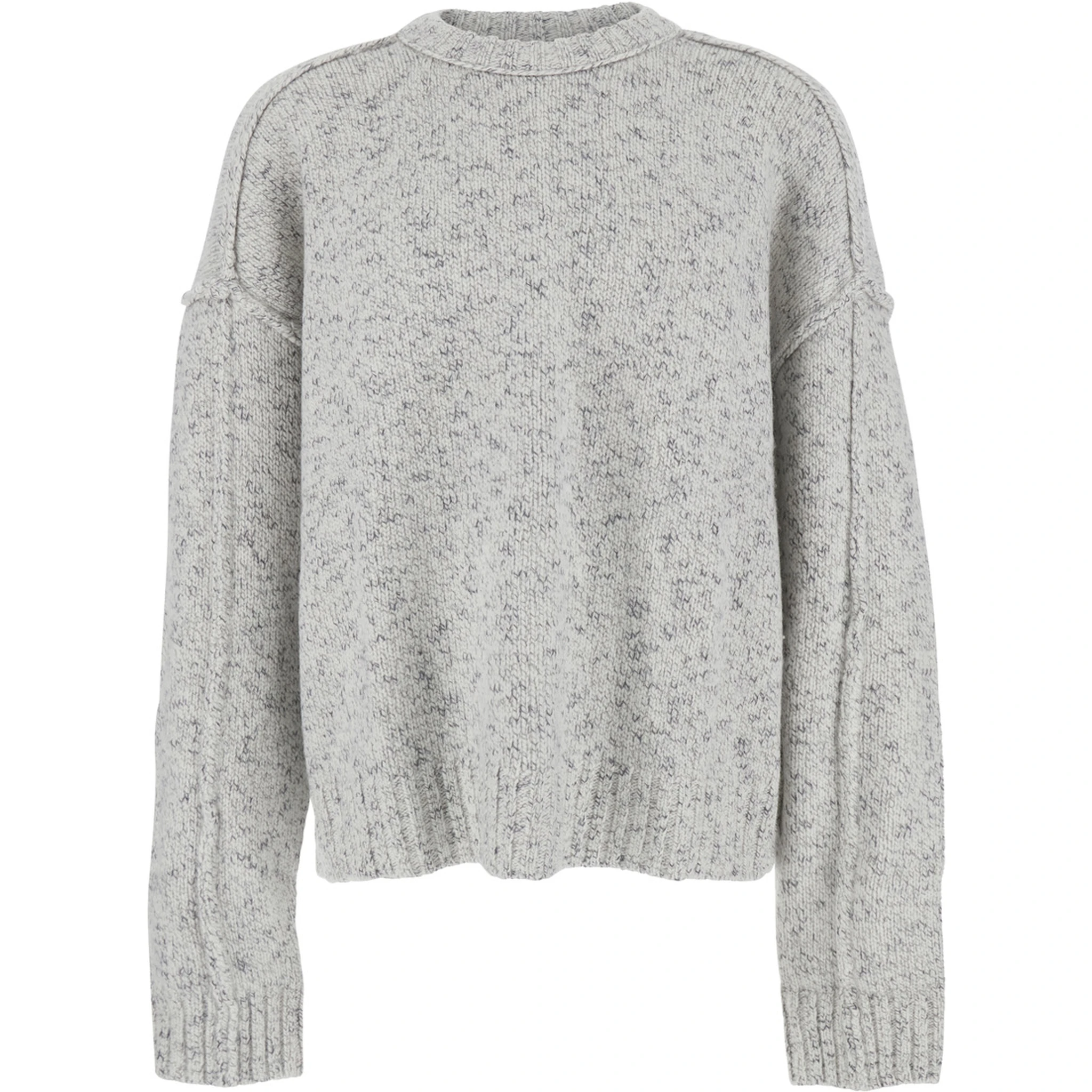 Grey Crewneck Sweater with Dropped Shoulders in Wool Blend Man