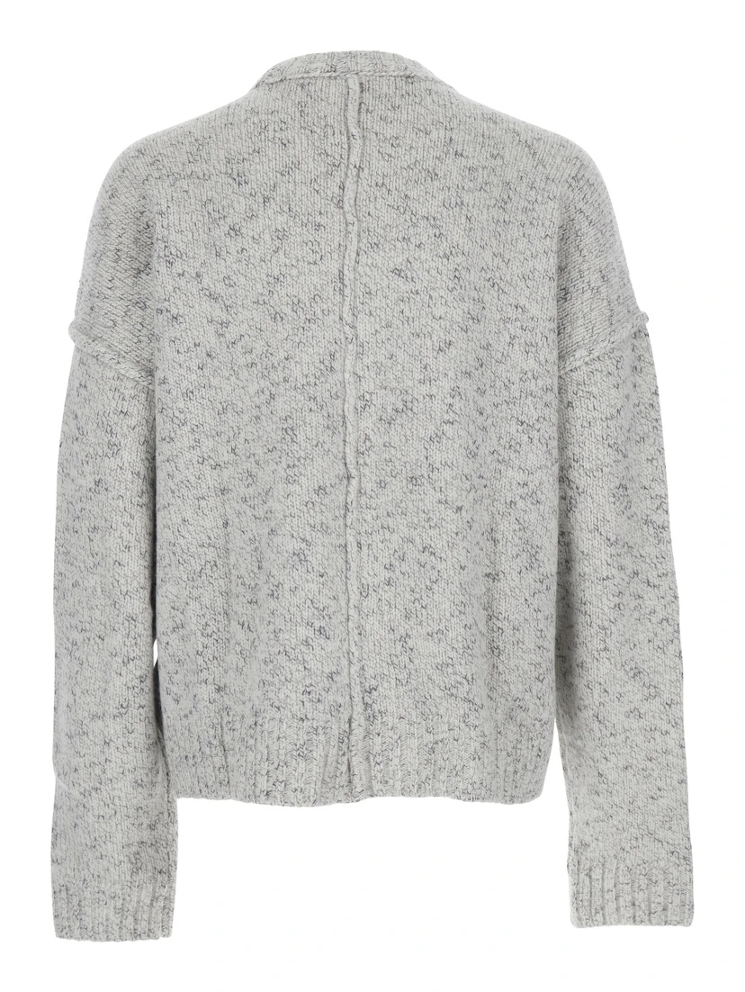 Grey Crewneck Sweater with Dropped Shoulders in Wool Blend Man