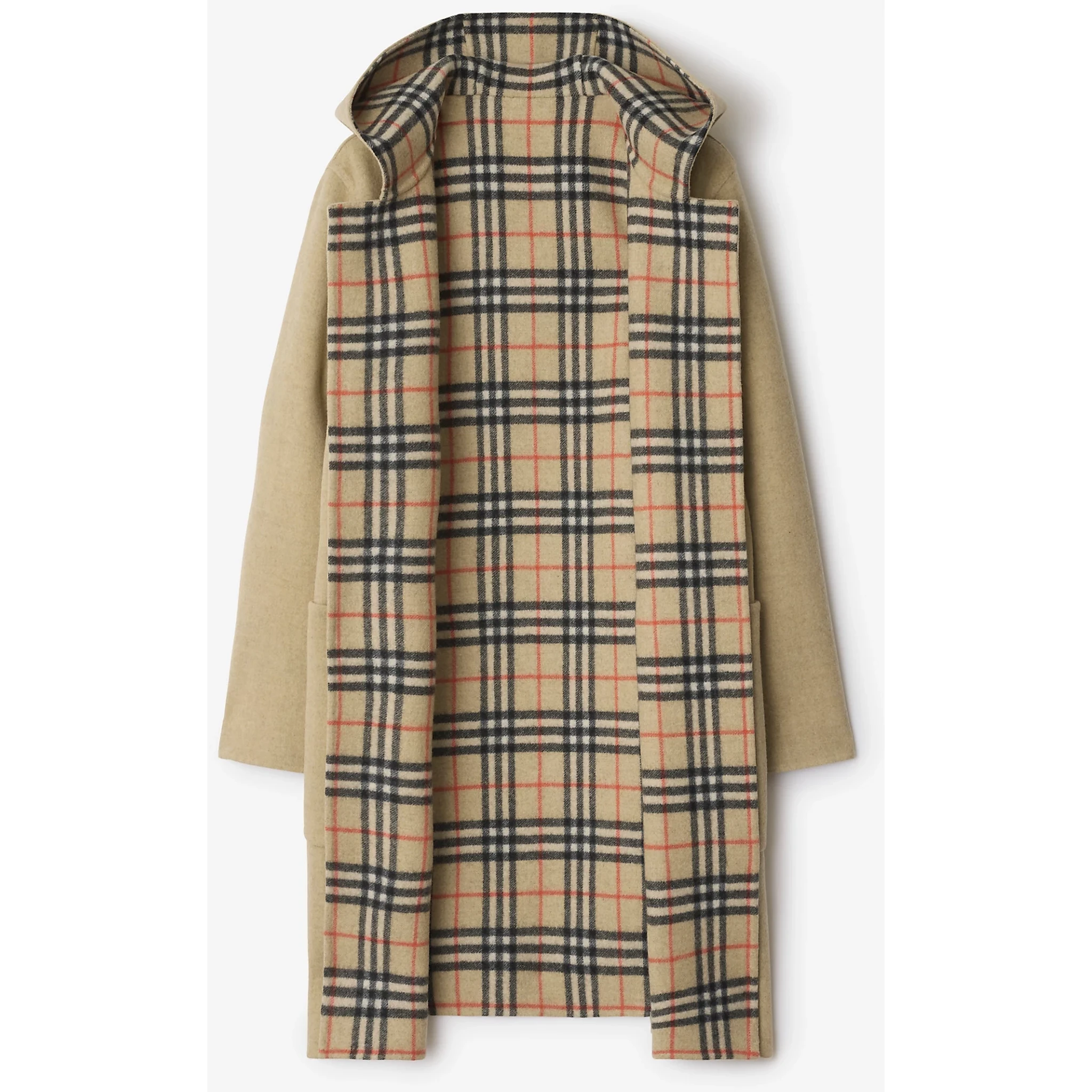 Reversible hoodie coat in wool
