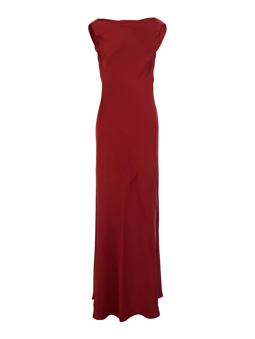 Mara Red Long Dress with Draped Neckline in Acetate Blend Woman