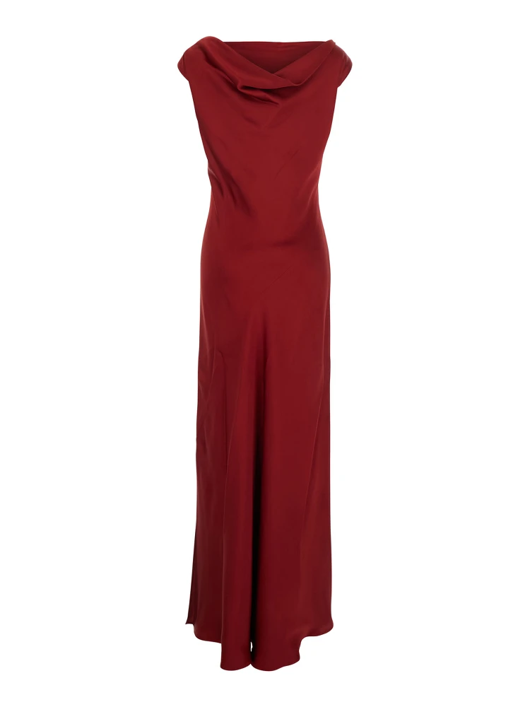 Mara Red Long Dress with Draped Neckline in Acetate Blend Woman alternative