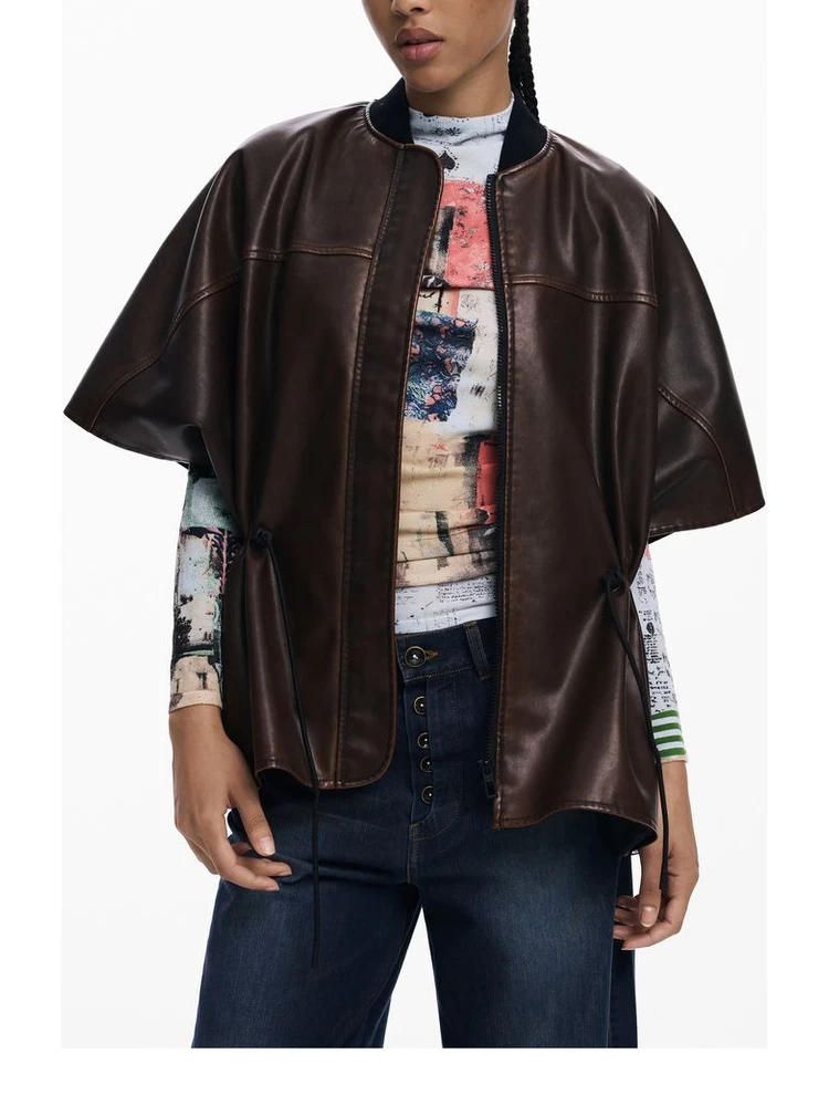 Brown Polyethylene Women Poncho