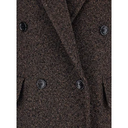 Arco Brown Double-Breasted Coat with Peak Revers and Half Belt in Wool and Cashmere Woman