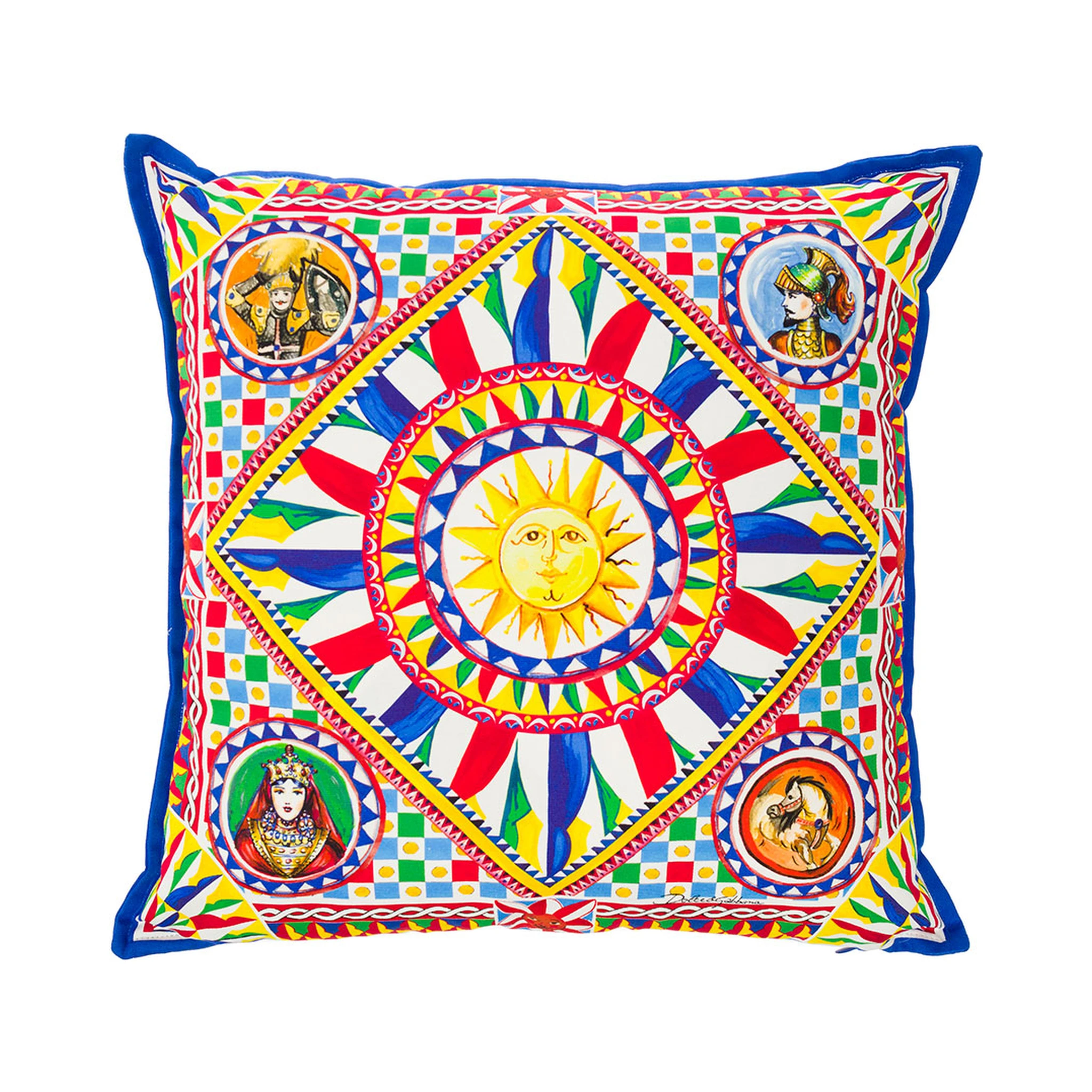Multicolor Small Cushion with Carretto Foulard Print in Cotton Dolce & Gabbana