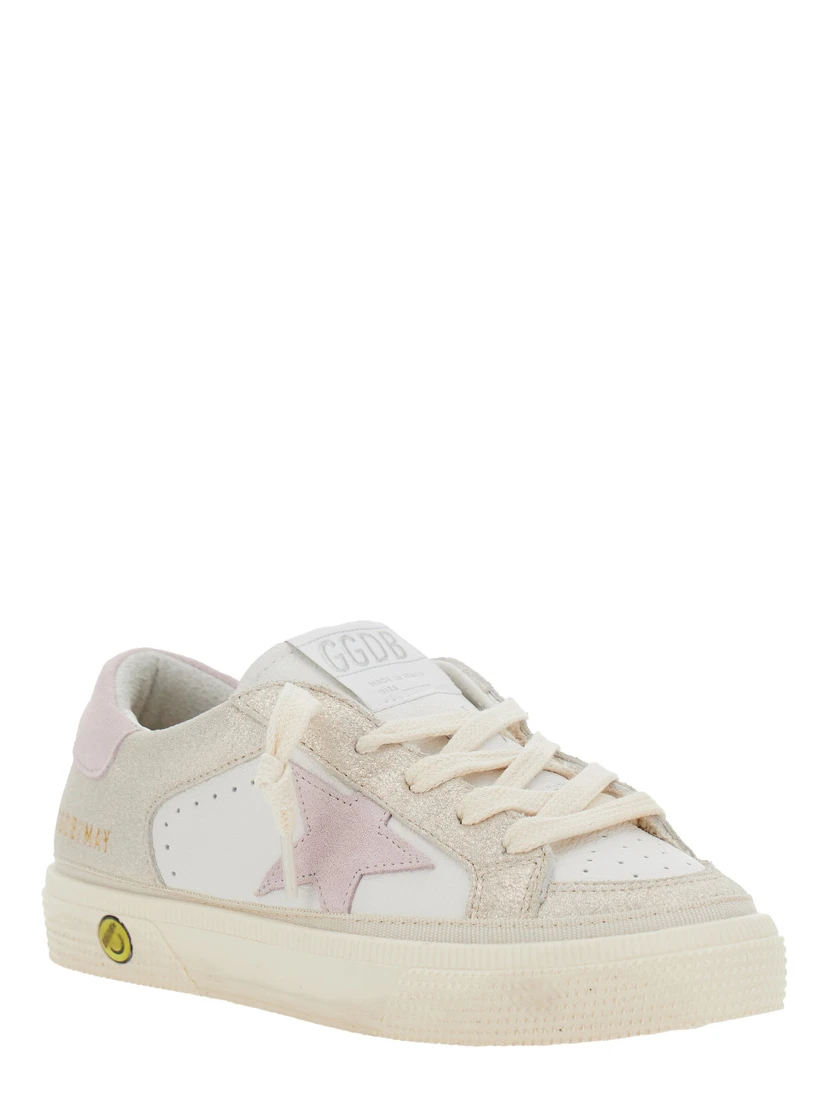 May White Low Top Sneakers with Logo on the Tongue and Star Shaped Detail on the Side in Leather Girl