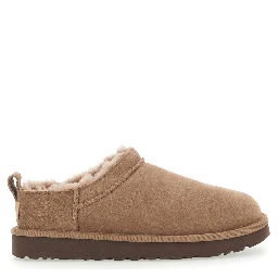“Classic Micro” Beige Ankle Boots with Logo Embossed in Suede Woman