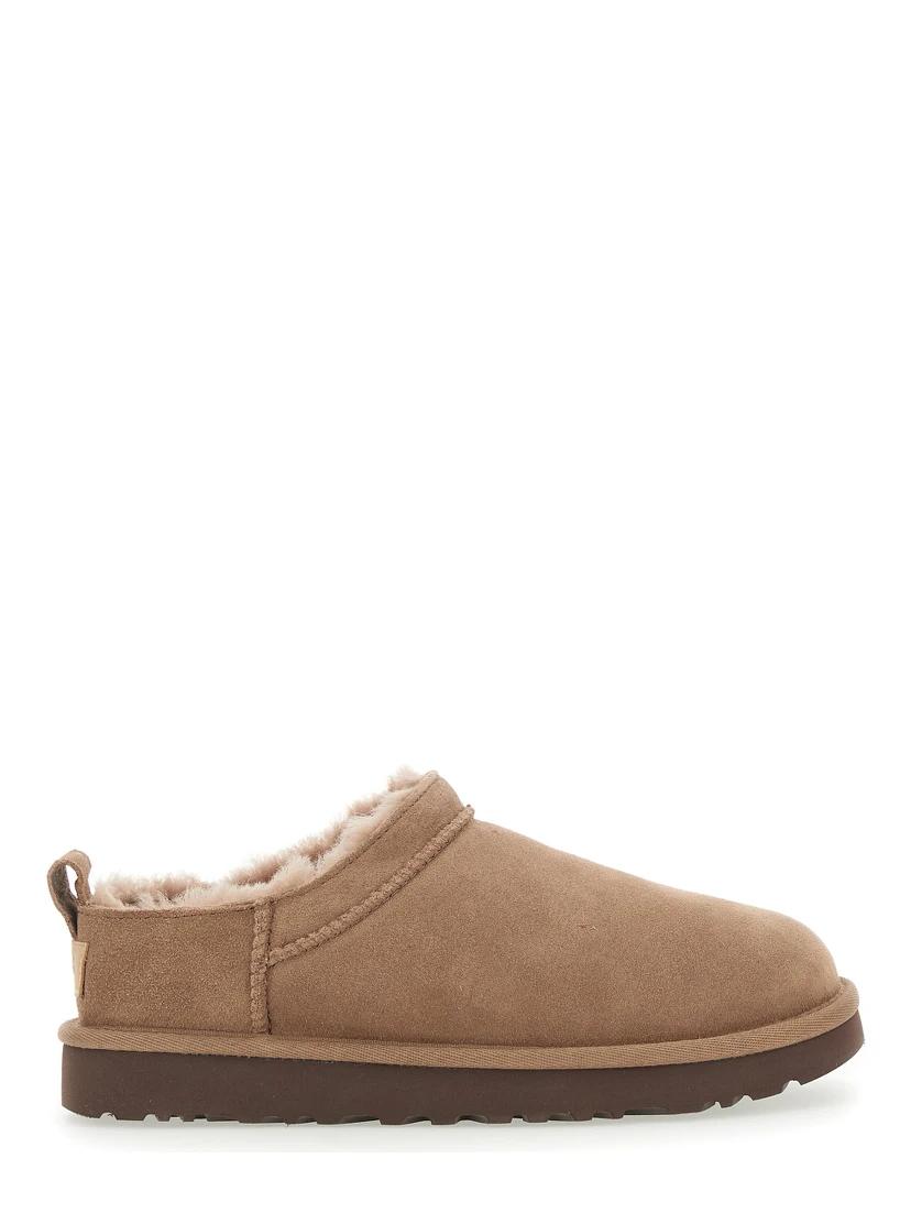 “Classic Micro” Beige Ankle Boots with Logo Embossed in Suede Woman