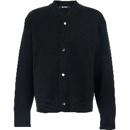 Black V-Neck Cardigan with J Logo on the Back in Wool Man