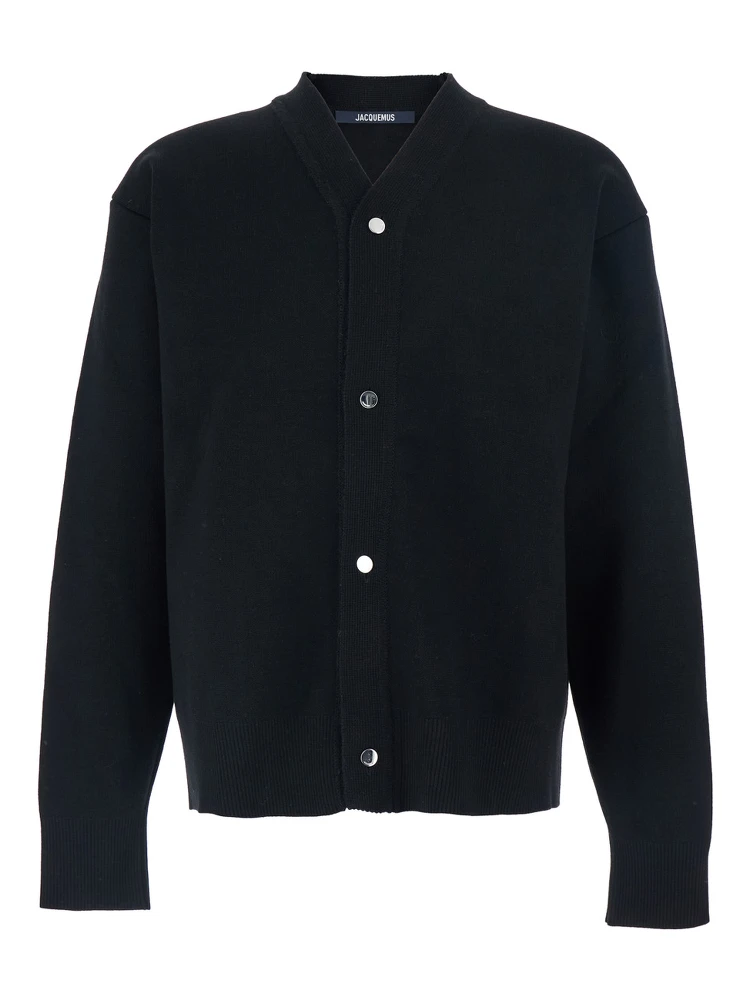 Black V-Neck Cardigan with J Logo on the Back in Wool Man