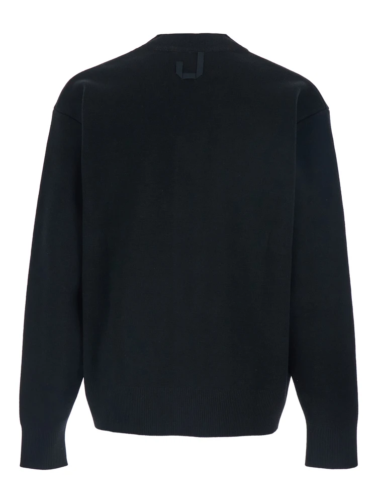 Black V-Neck Cardigan with J Logo on the Back in Wool Man alternative