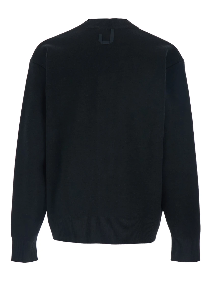 Black V-Neck Cardigan with J Logo on the Back in Wool Man