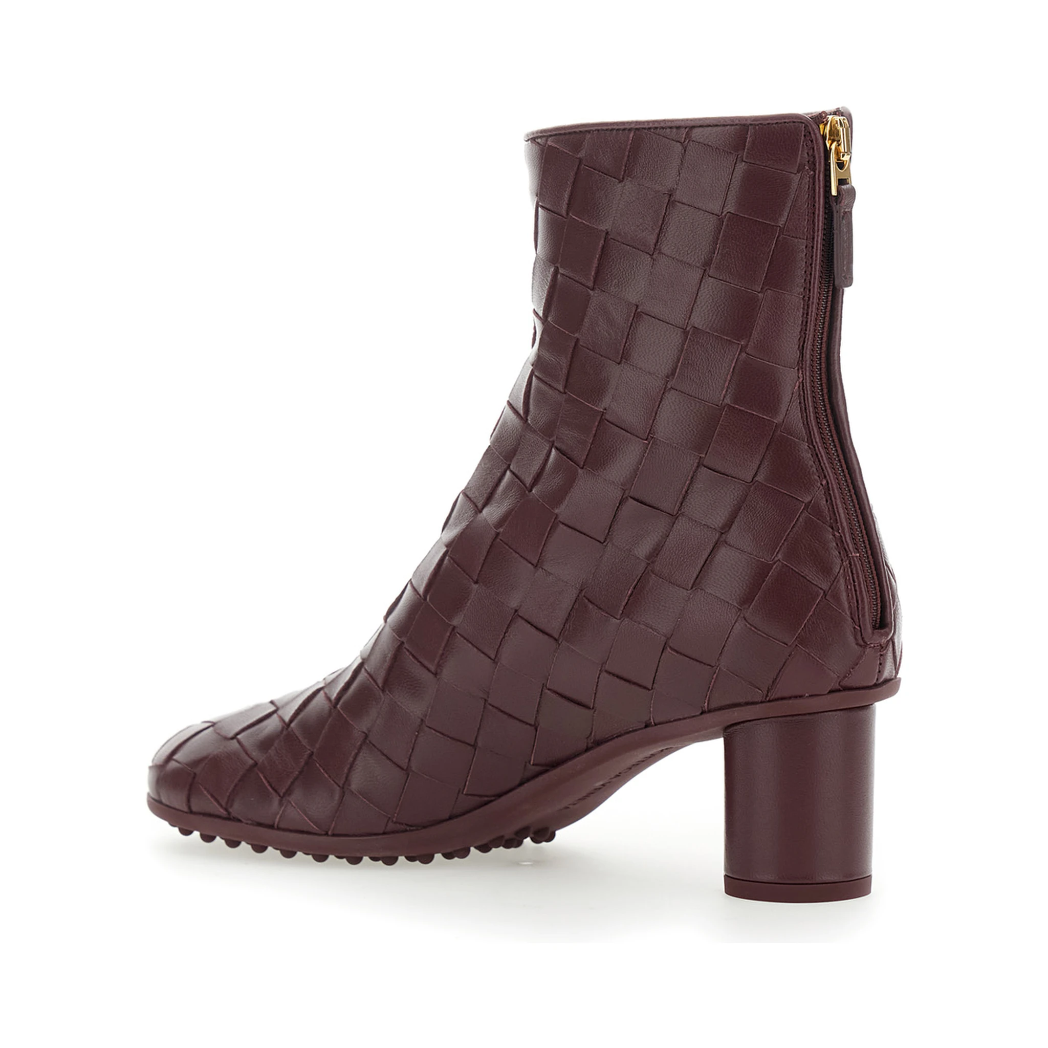 Atomic Bordeaux Ankle Boots with Braided Design and Kitten Heel in Leather Woman