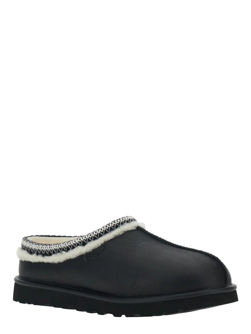 Tasman Black Mules with Embossed Logo in Leather Man