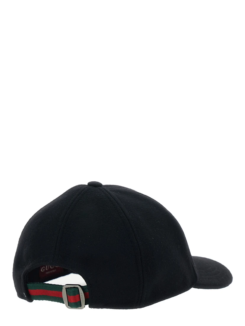 Black Baseball Cap with Logo Lettering on the Side and Rear Closure with Web Detail in Wool Man