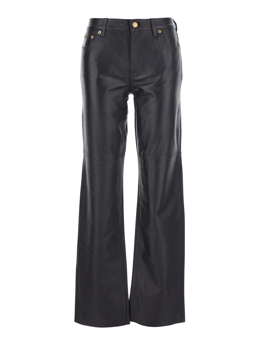 Brown Pants with Belt Loops in Leather Woman