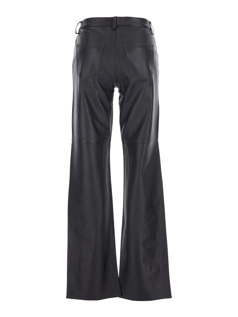 Brown Pants with Belt Loops in Leather Woman