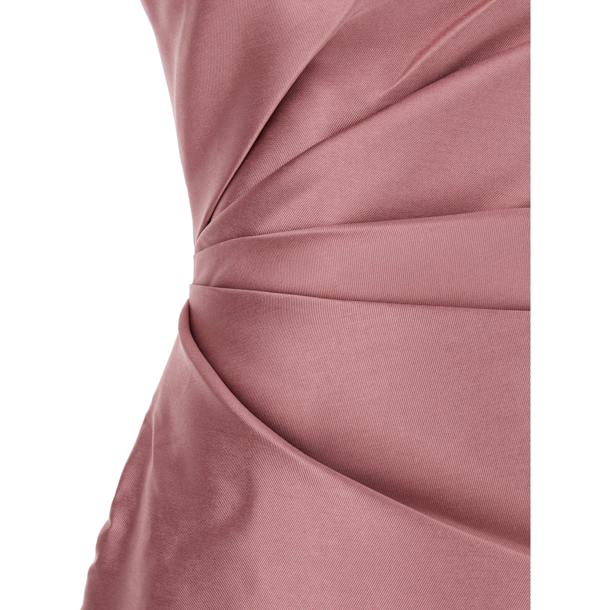 Kira Pink One-Shoulder Long Dress with Draped Details in Twill Woman