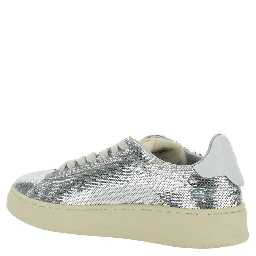 Medalist Silver-Colored Sneaker with Contrasting Heel and All-Over Bead Embellishment in Leather Blend Woman