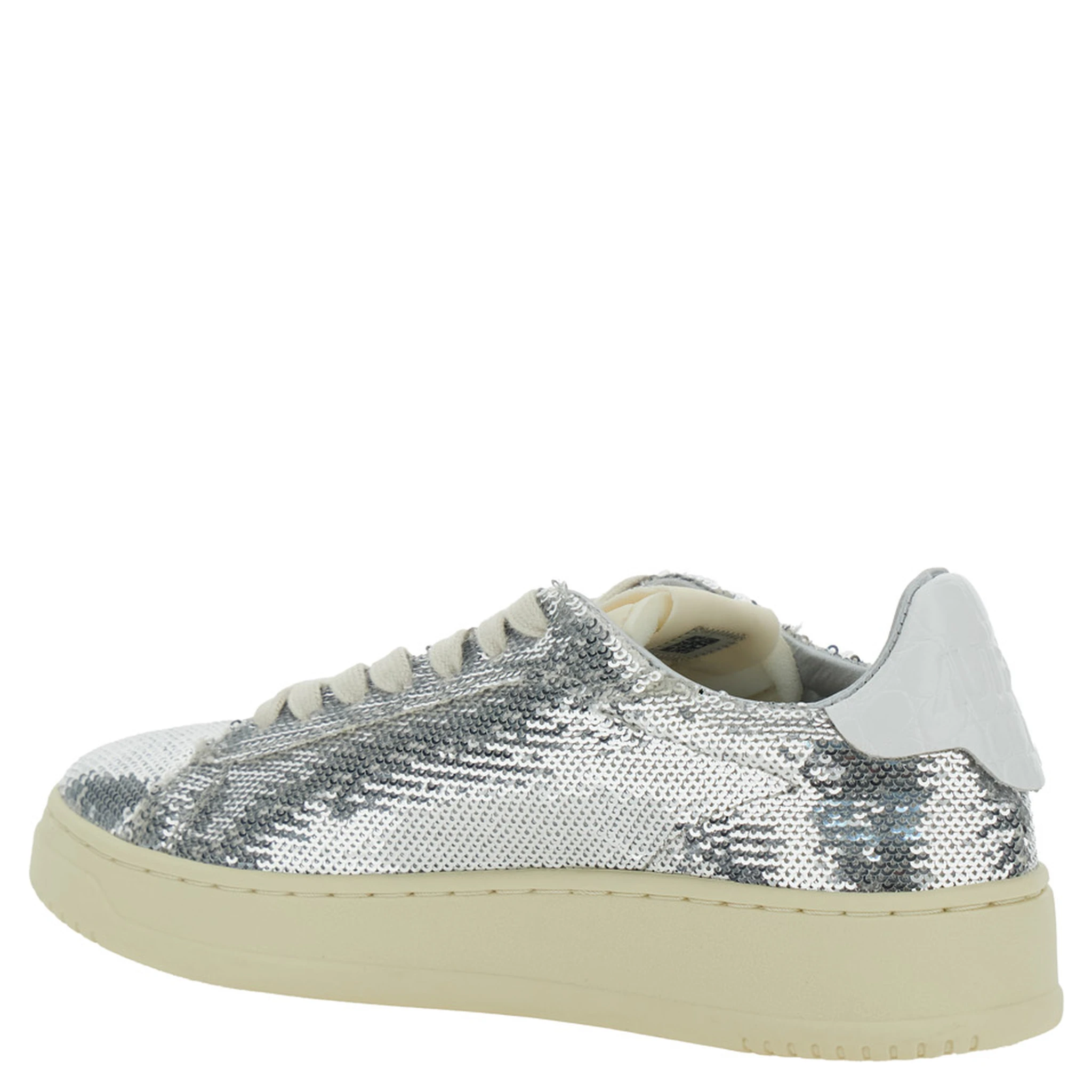 Medalist Silver-Colored Sneaker with Contrasting Heel and All-Over Bead Embellishment in Leather Blend Woman