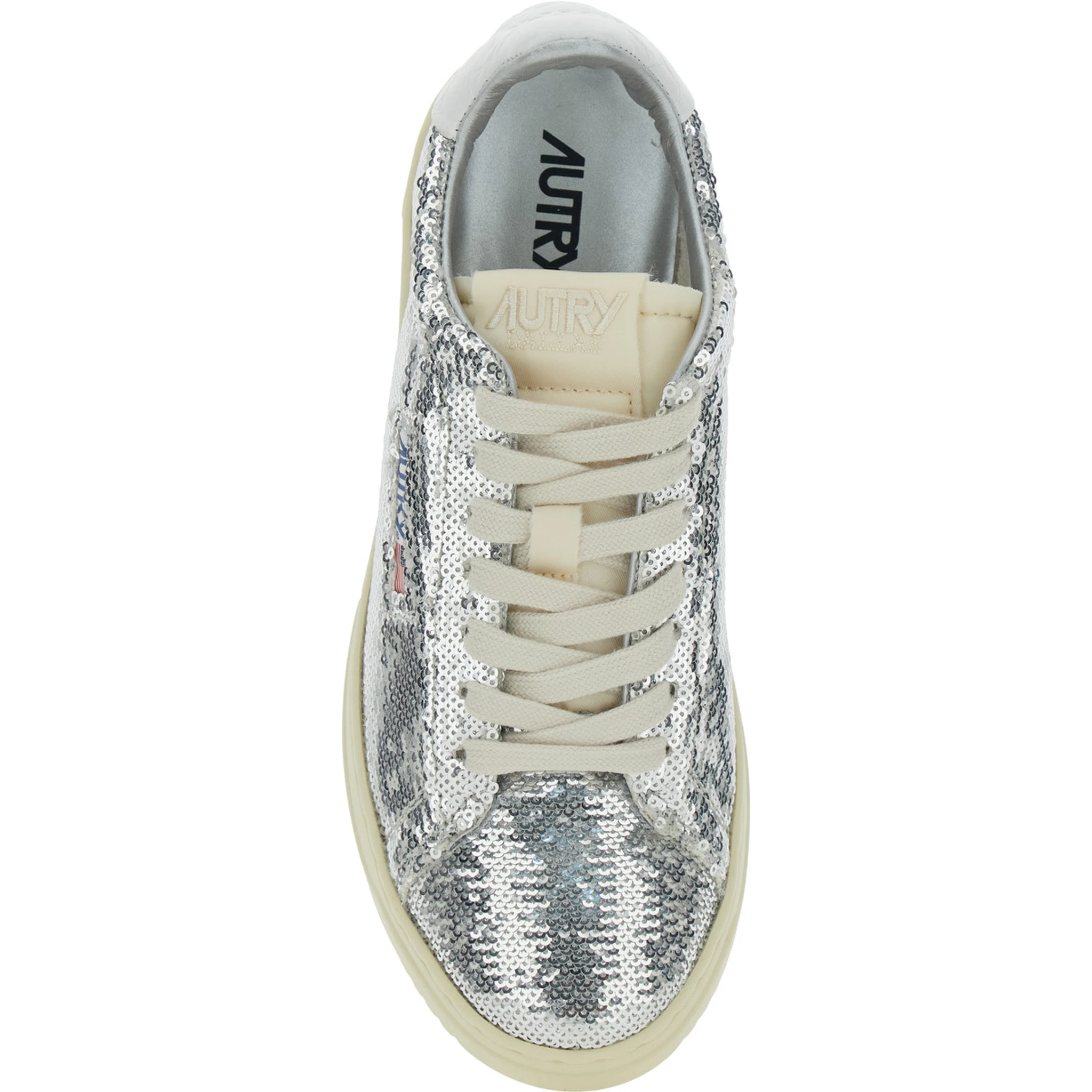 Medalist Silver-Colored Sneaker with Contrasting Heel and All-Over Bead Embellishment in Leather Blend Woman