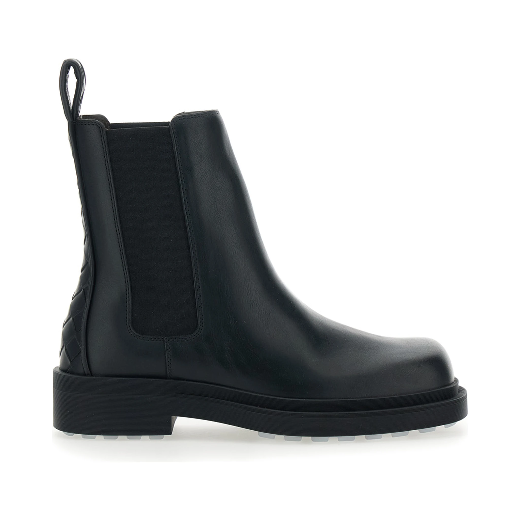 Black Ankle Boots with Elastic Side and Intreccio on the Back in Leather Woman