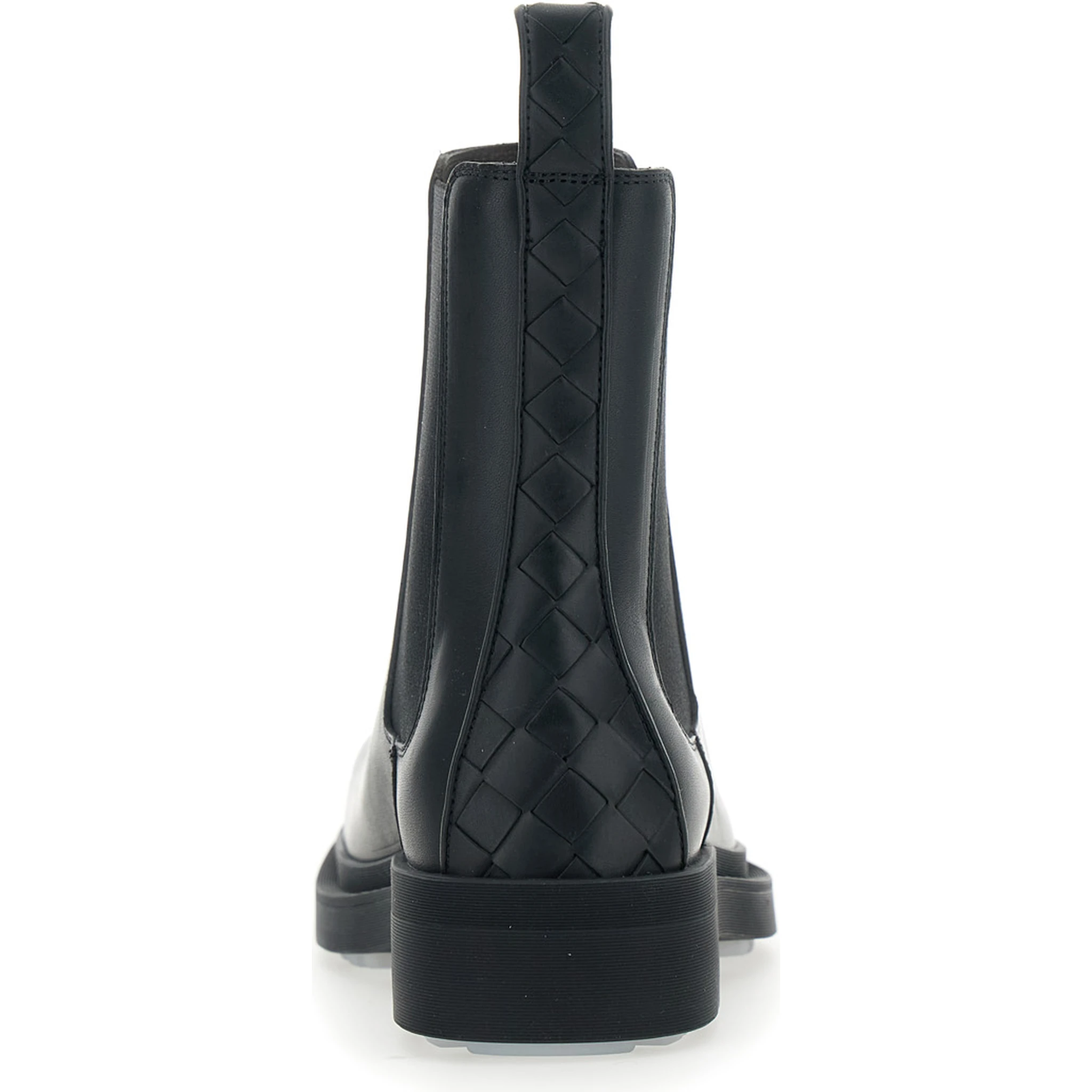 Black Ankle Boots with Elastic Side and Intreccio on the Back in Leather Woman