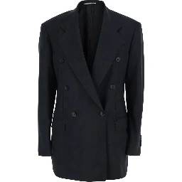 Black Double Breasted Jacket with Classic Lapels in Wool Woman