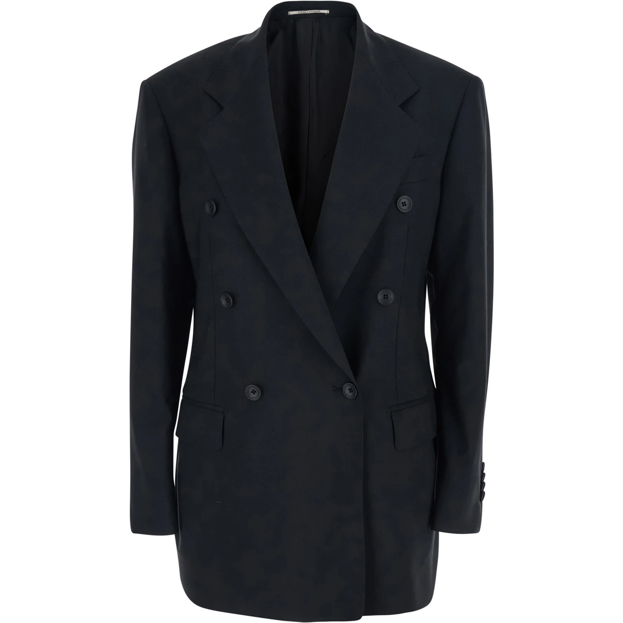 Black Double Breasted Jacket with Classic Lapels in Wool Woman