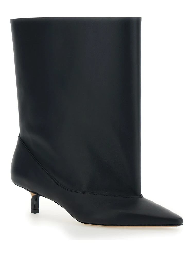 Les Bottes Tourni Black Ankle Boots with Pointed Toe and Low Stiletto Heel in Leather Woman alternative
