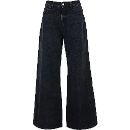 Debby Black Jeans with Wide Leg and Logo Patch on the Rear in Denim Woman