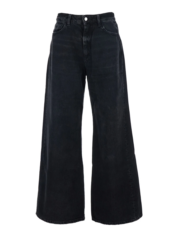Debby Black Jeans with Wide Leg and Logo Patch on the Rear in Denim Woman