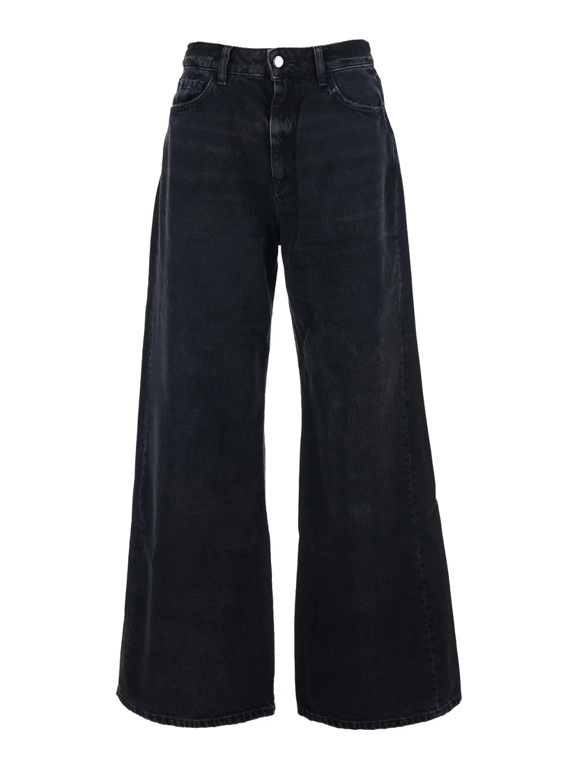 Debby Black Jeans with Wide Leg and Logo Patch on the Rear in Denim Woman