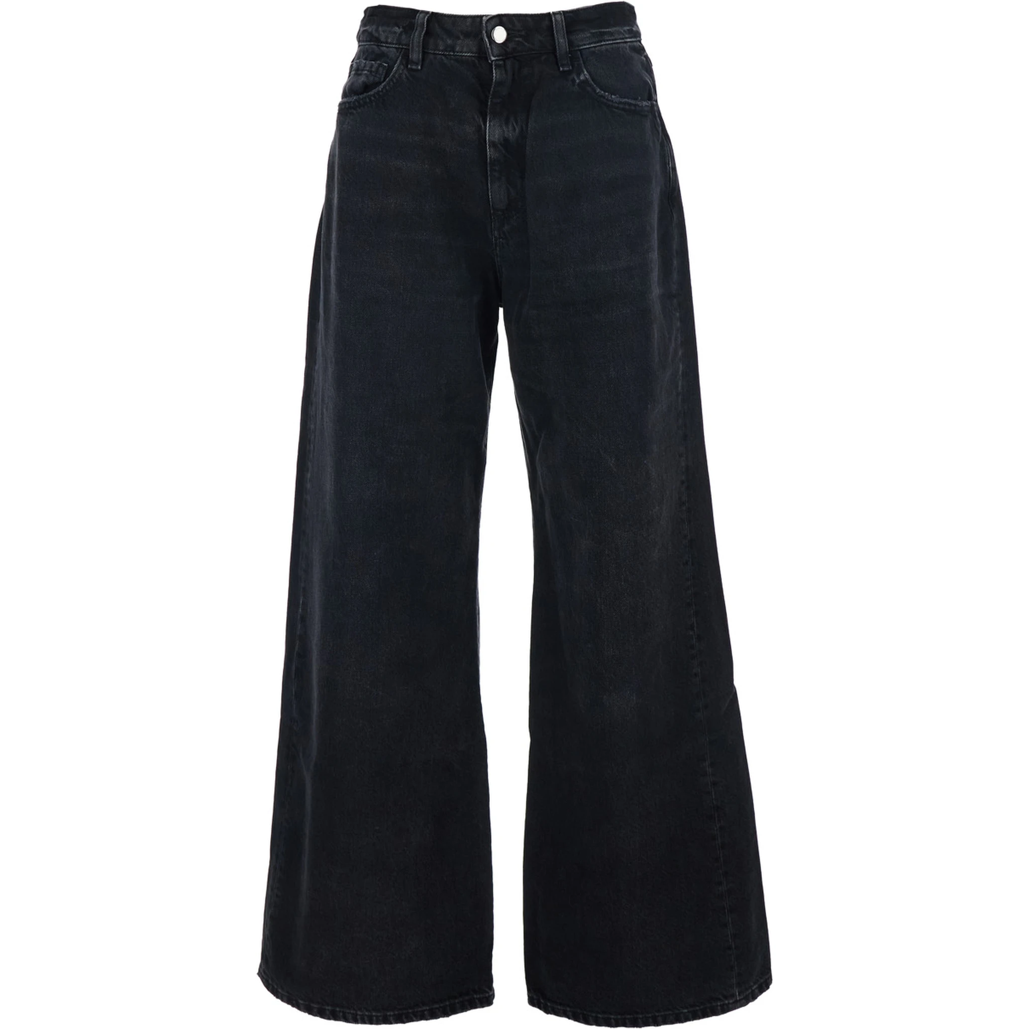 Debby Black Jeans with Wide Leg and Logo Patch on the Rear in Denim Woman