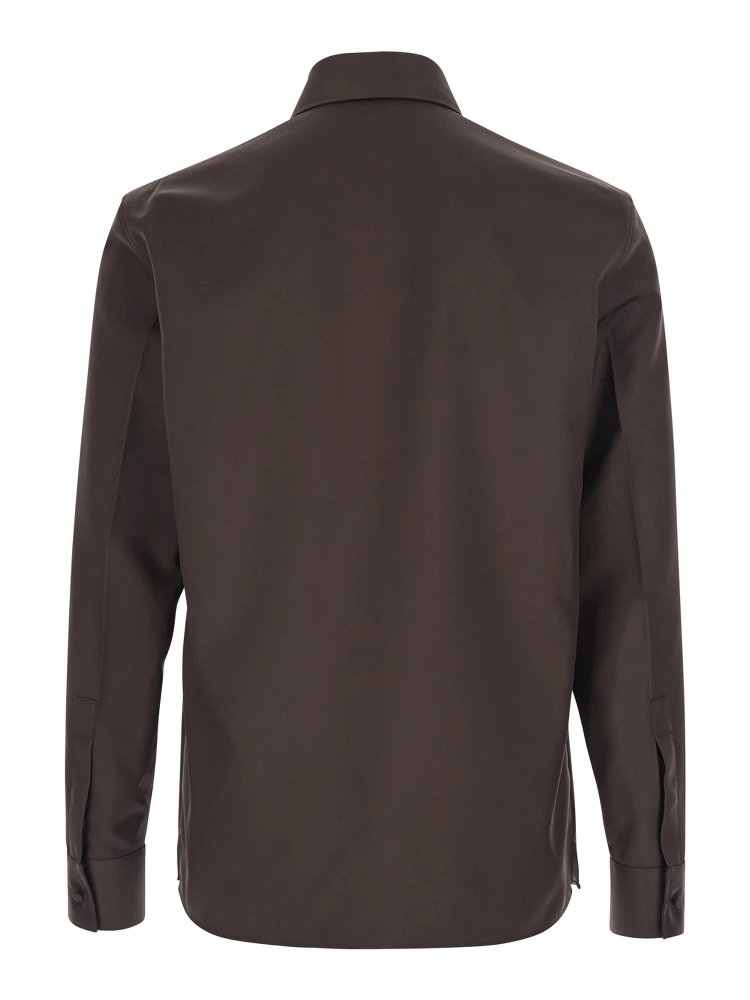 Brown Shirt with Classic Collar and Horsebit on the Front in Cotton Blend and Fabric Man alternative