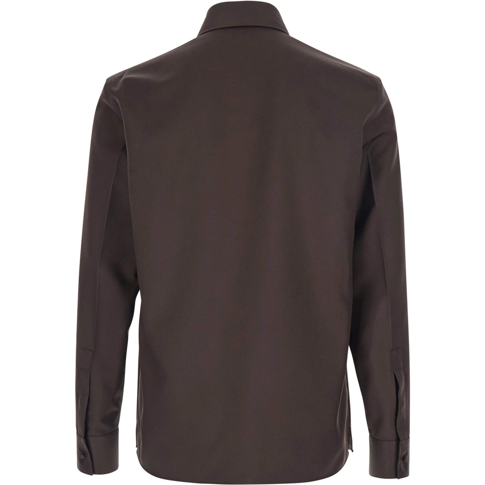 Brown Shirt with Classic Collar and Horsebit on the Front in Cotton Blend and Fabric Man