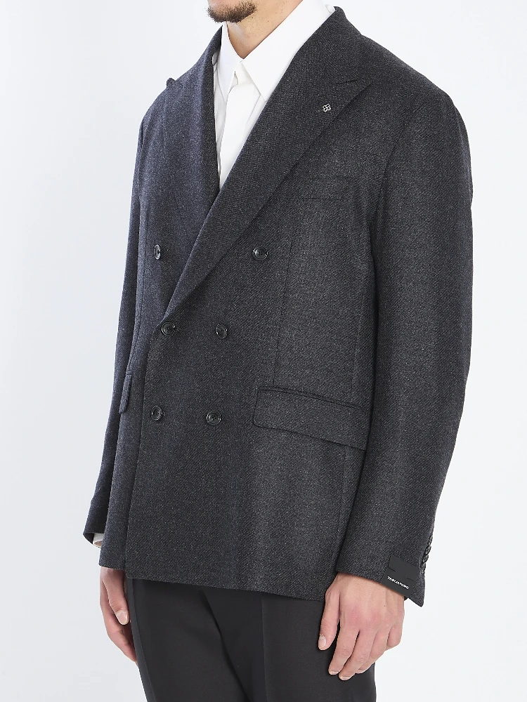 Double-breasted jacket in diagonal wool alternative